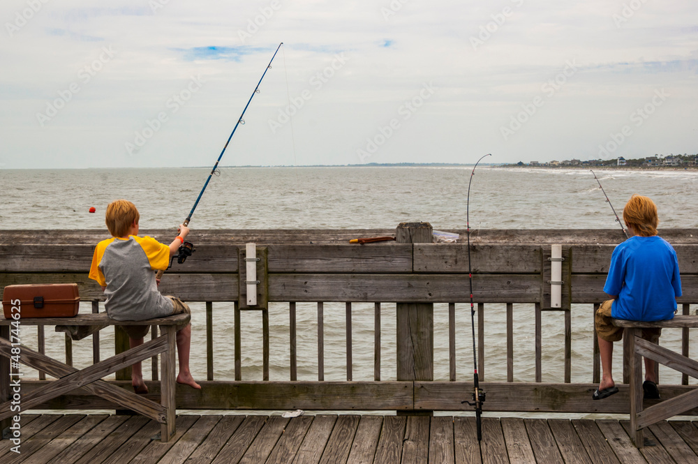 Fishing Twin Boys on Folly Beach Pier