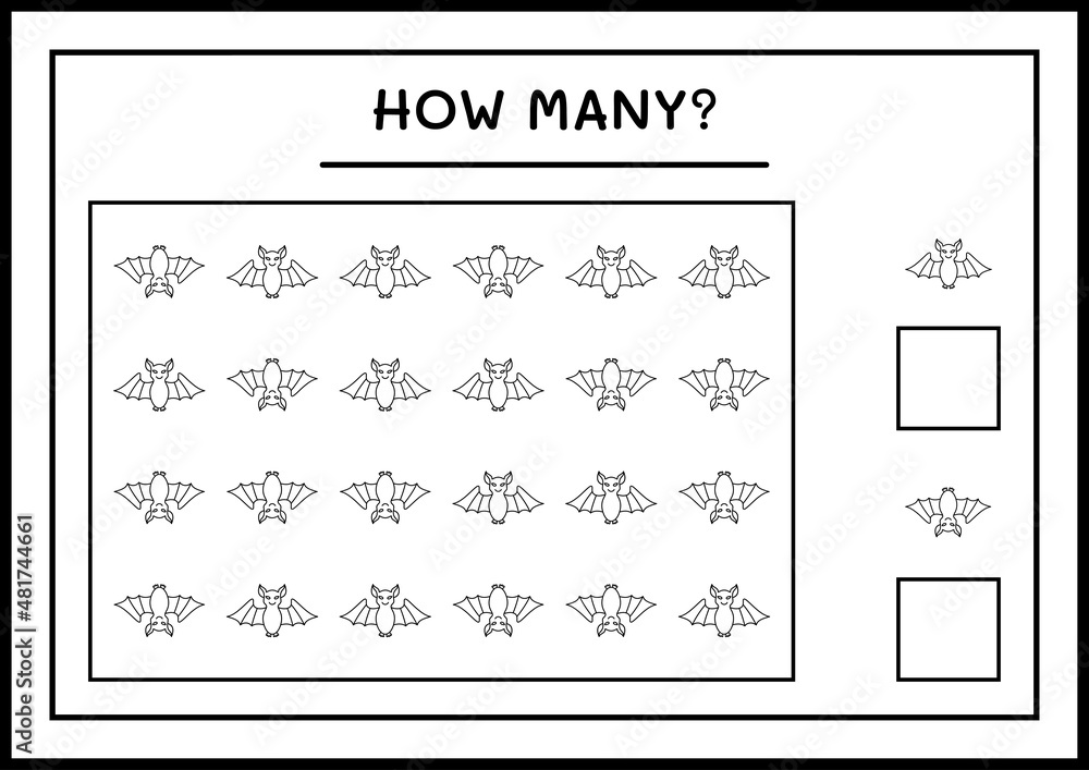 How many Bat, game for children. Vector illustration, printable
