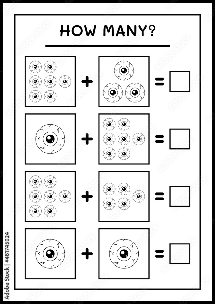 How many Eye, game for children. Vector illustration, printable worksheet How many Eye, game for children. Vector illustration, printable worksheet