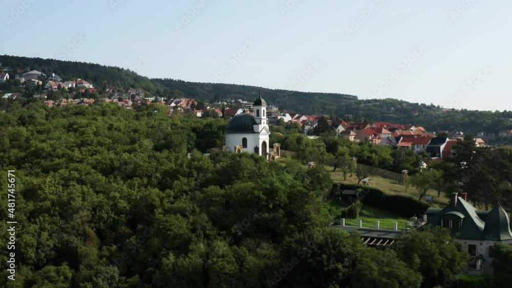Aerial View Of Kalvaria, Small Chapel In Pecs, Hungary - drone shot Aerial View Of Kalvaria, Small Chapel In Pecs, Hungary - drone shot