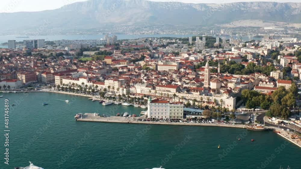 Aerial View Of The Harbour And Downtown Of Split City In Croatia. Aerial View Of The Harbour And Downtown Of Split City In Croatia.