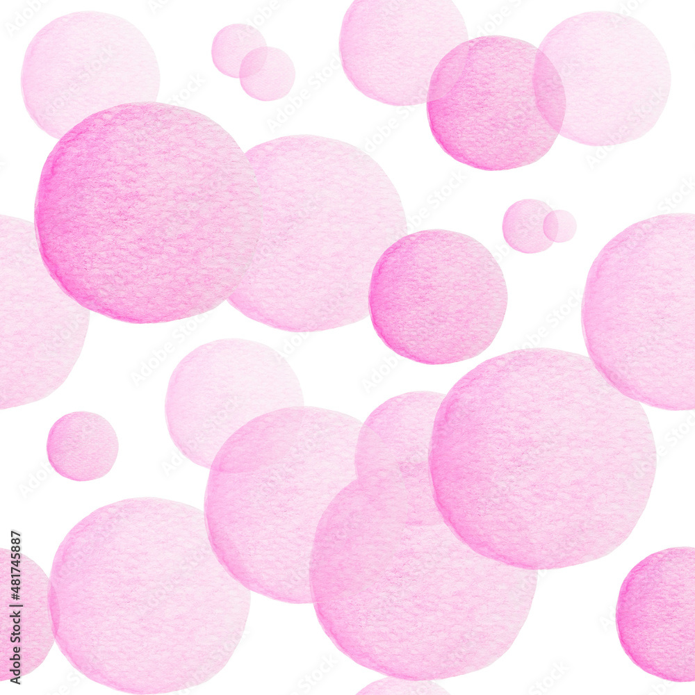 Watercolor hand painted seamless pattern of light pink circles isolated on white background Watercolor hand painted seamless pattern of light pink circles isolated on white background