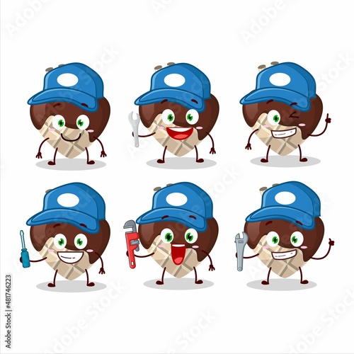 mechanic white chocolate love cute mascot character with pliers