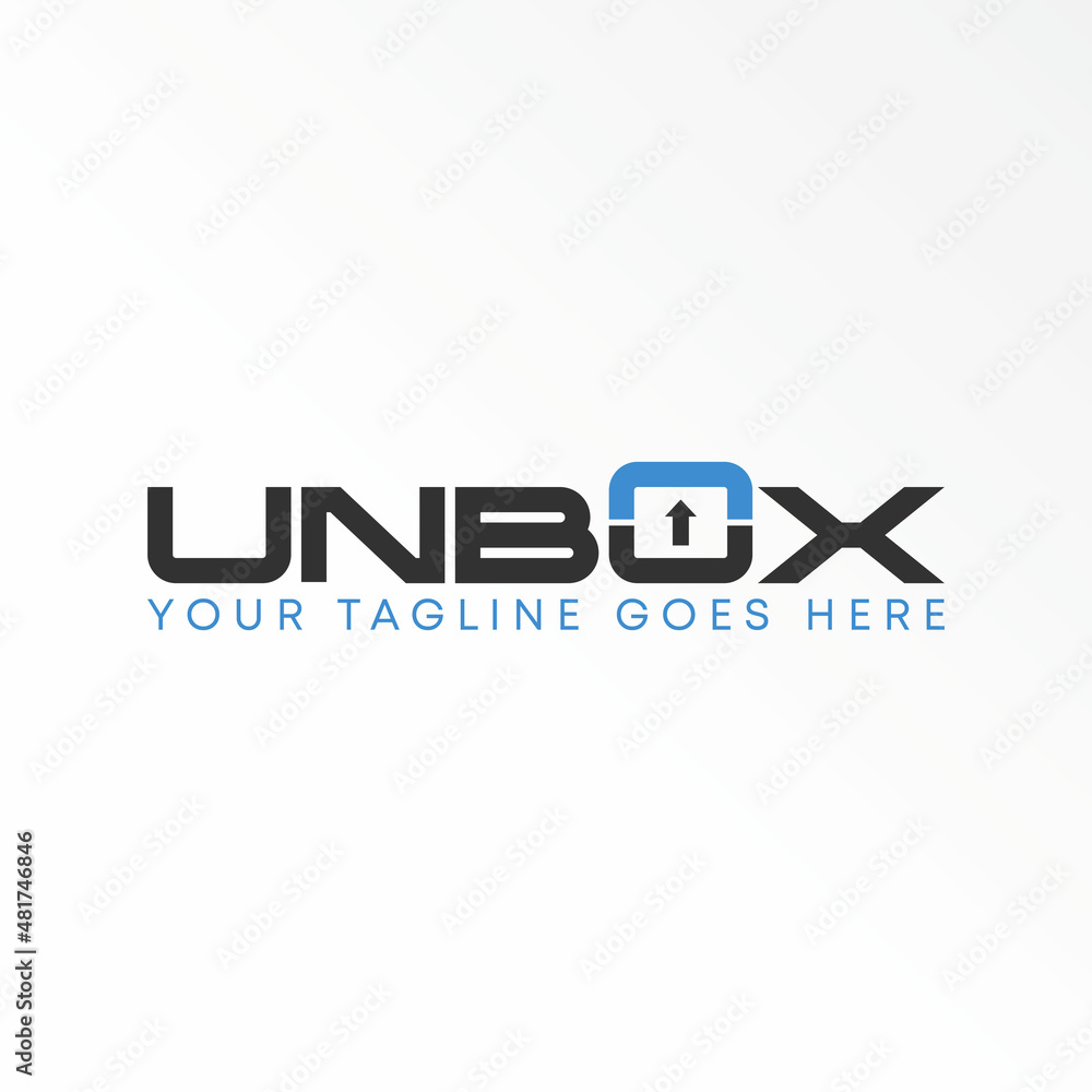 Letter or word UNBOX sans serif font with Up or arrow image graphic icon logo design abstract concept vector stock. Can be used as a symbol related to wordmark.