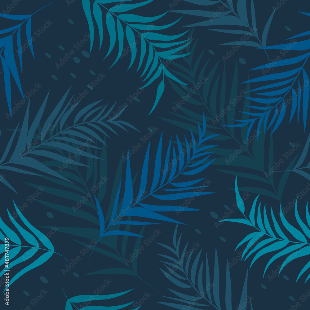 vector seamless pattern with hand drawn tropical ornament, palm leaves ...