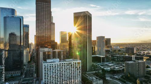 Downtown Los Angeles California. Los Angeles aerial view  business centre of the city  sunset.