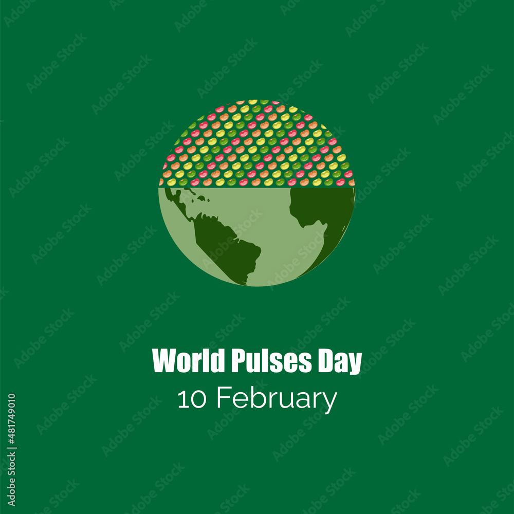Half world vector with Colorful Grains, isolated on green background. World Pulses Day design concept. suitable for posters, banners, greeting cards.