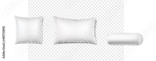 3d realistic vector icon set. Pillow mockup in front view. Design element for spa, brands and salons. Square, rectangular and bolster pillow.