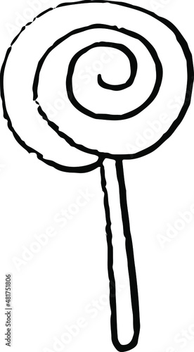 Lollipop on a stick. A simple doodle illustration on a white background.
