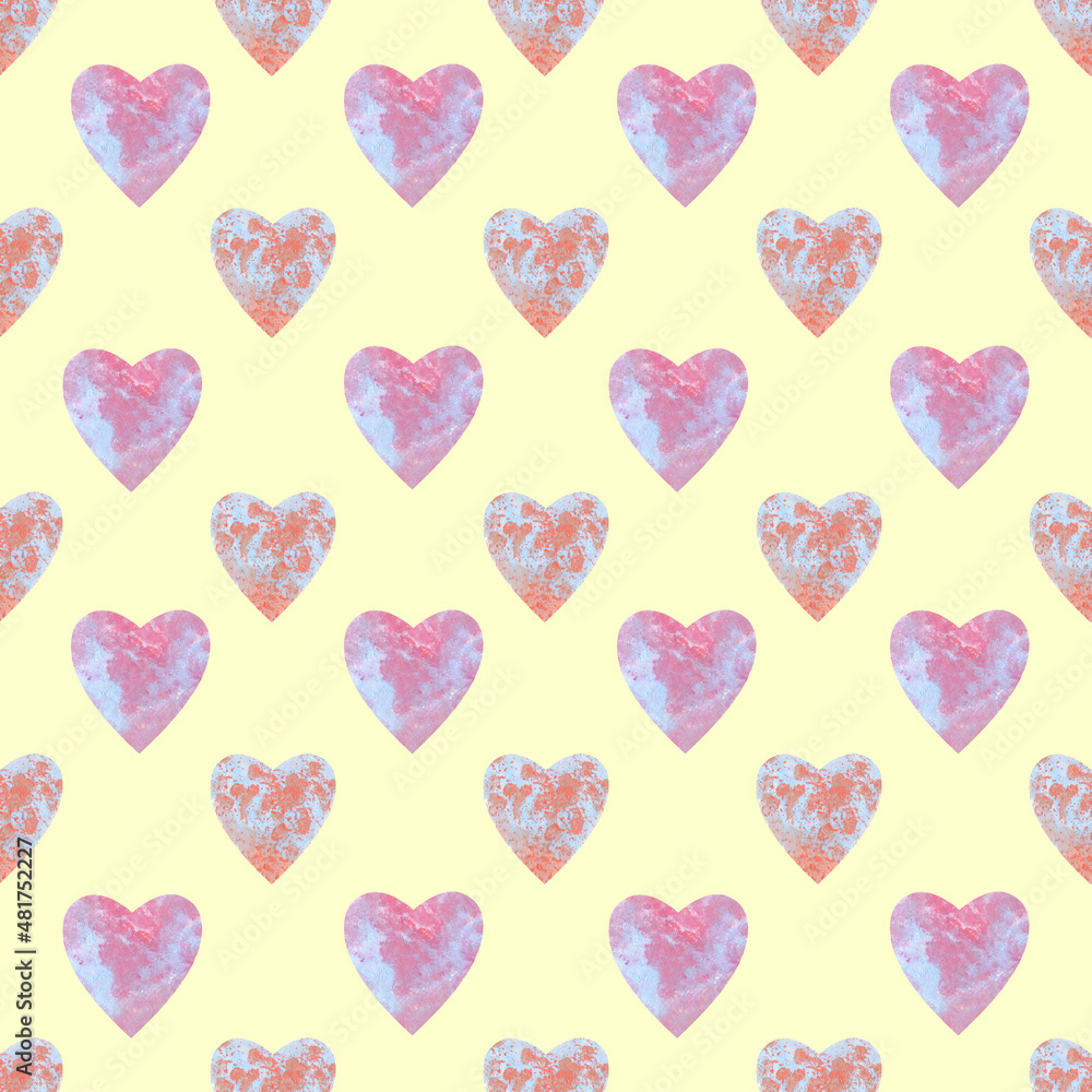 seamless pattern of colorful hearts on a colored background.