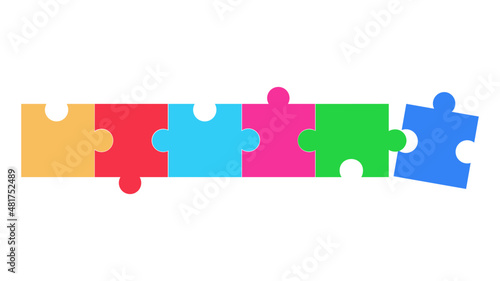 Puzzles in a row. colorful six piece jigsaw. vector illustration