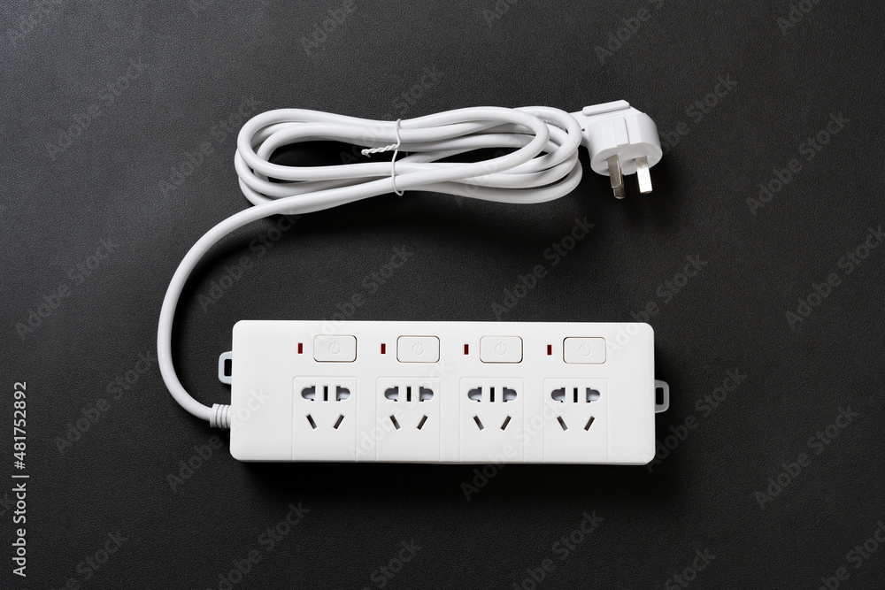 top view multi sockets power extension with individual switiches on black top view multi sockets power extension with individual switiches on black