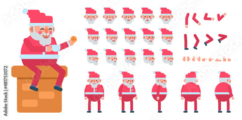Creation kit of a Santa Claus in red outift. Modern vector illustration. Create your own pose, action, animation
