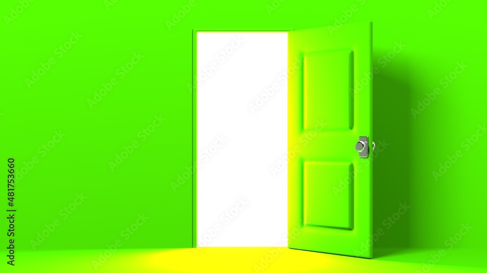 Green door with bright light.
3D illustration for background.
Green door with bright light.
3D illustration for background.
