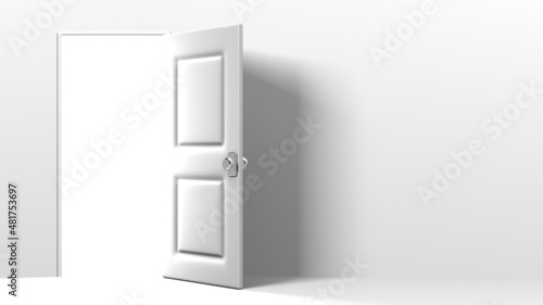 White door with bright light. 3D illustration for background.