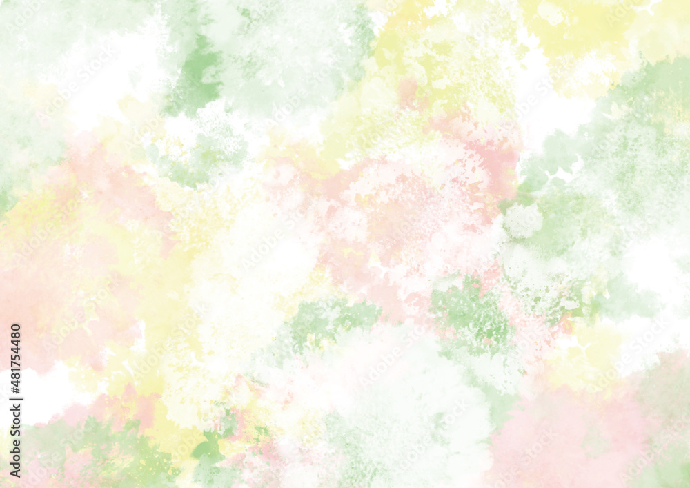 水彩　背景画像　ピンク、グリーン、イエローの春色のテクスチャ