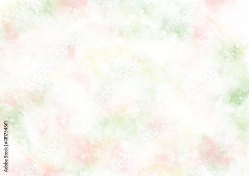 水彩　背景画像　ピンク、グリーン、イエローの春色のテクスチャ
