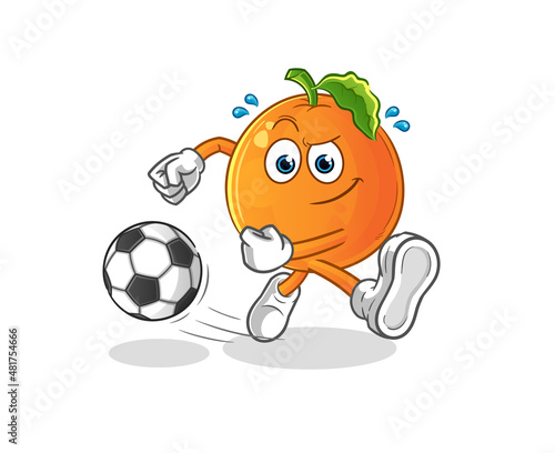 Orange kicking the ball cartoon. cartoon mascot vector