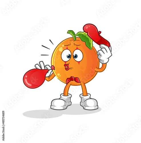 Orange pantomime blowing balloon. cartoon mascot vector