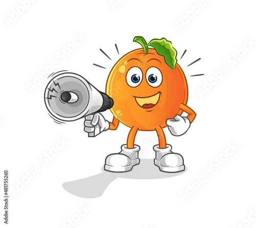 Orange holding hand loudspeakers vector. cartoon character
