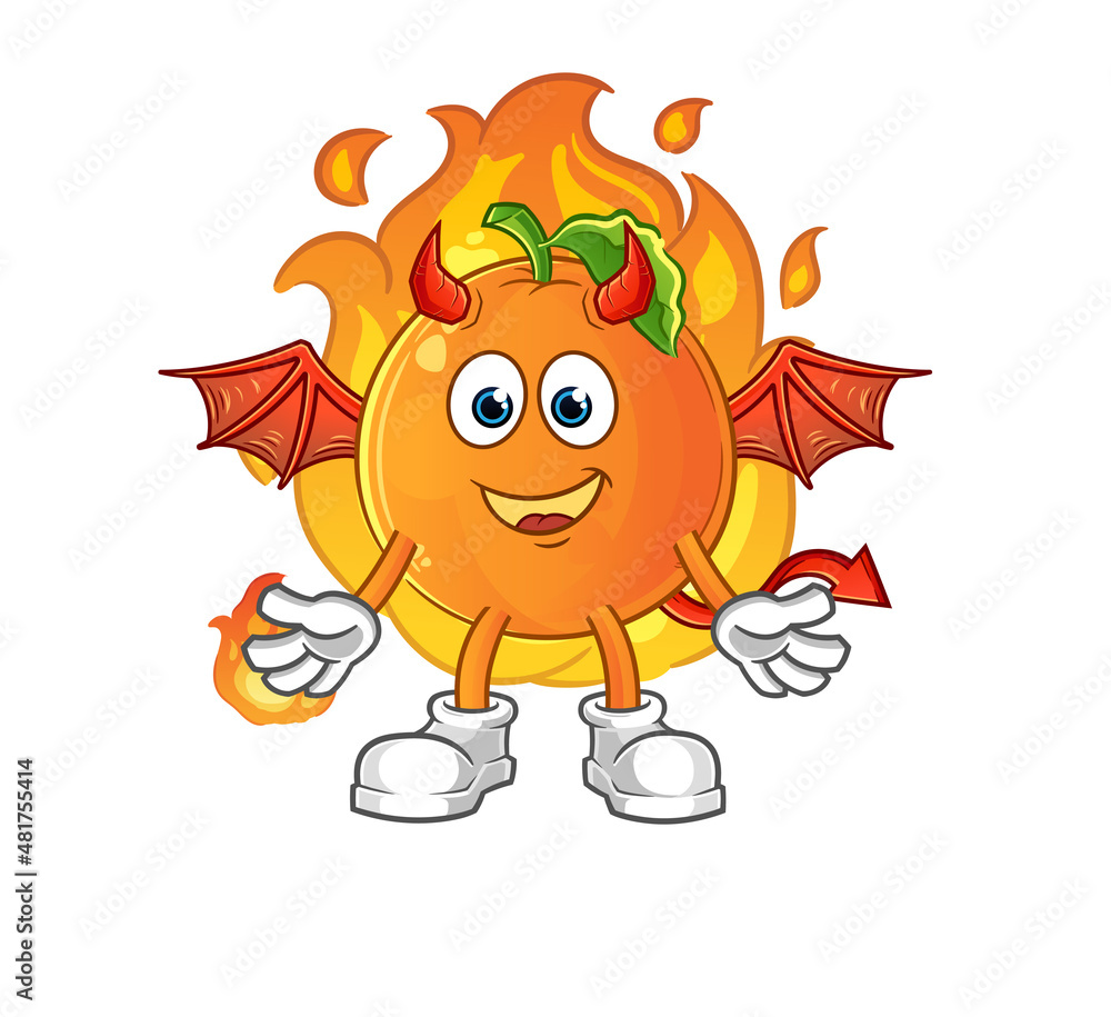 Fototapeta premium Orange demon with wings character. cartoon mascot vector