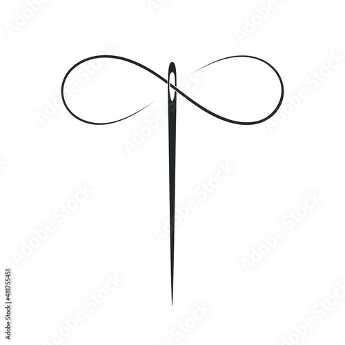 Needle graphic icon. Sign sewing needle with thread isolated on white background. Hand sewing symbol. Vector illustration