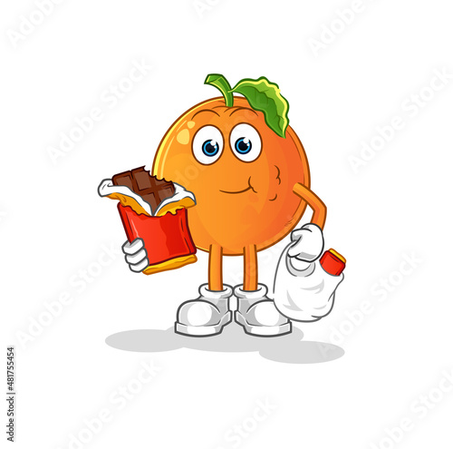 Orange eat chocolate mascot. cartoon vector