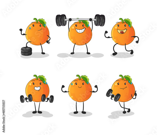 Orange exercise set character. cartoon mascot vector