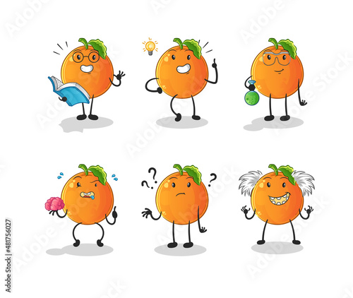 Orange thinking group character. cartoon mascot vector