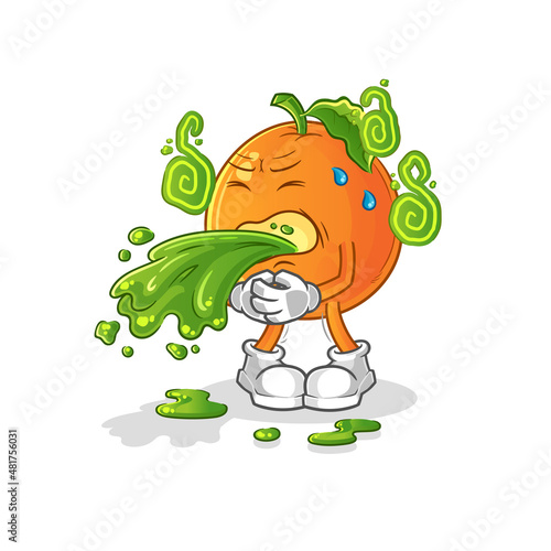 Orange throw up cartoon. cartoon mascot vector