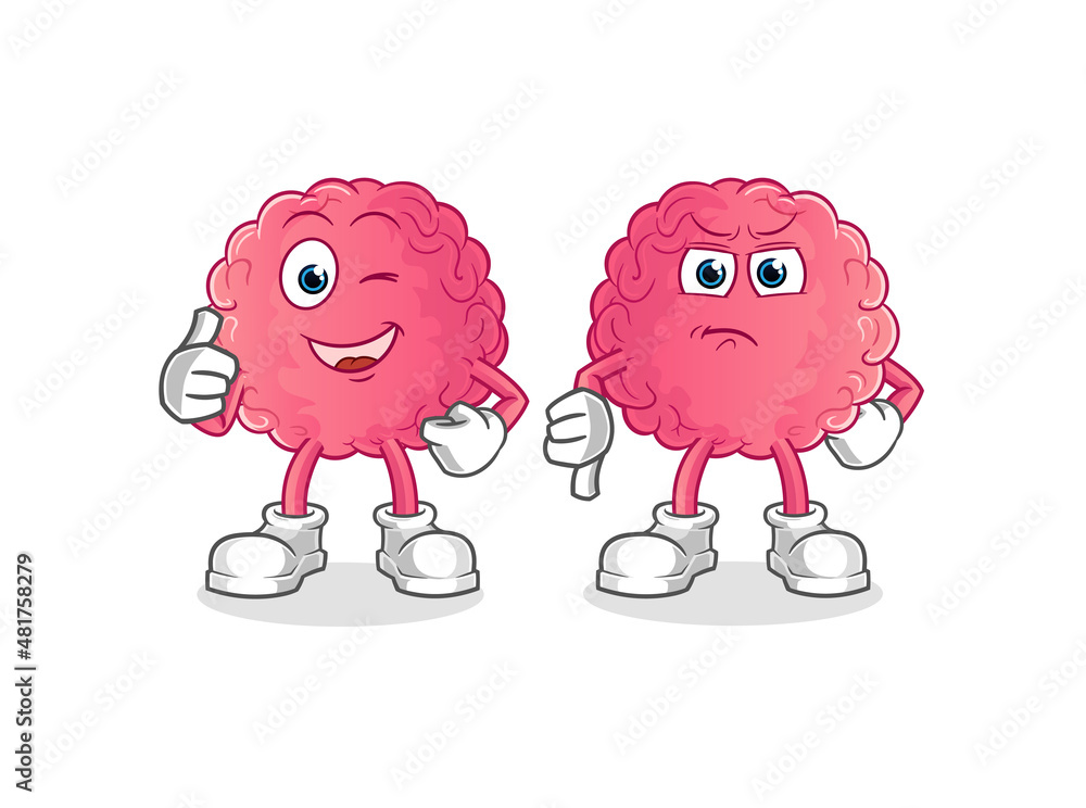 brain thumbs up and thumbs down. cartoon mascot vector brain thumbs up and thumbs down. cartoon mascot vector