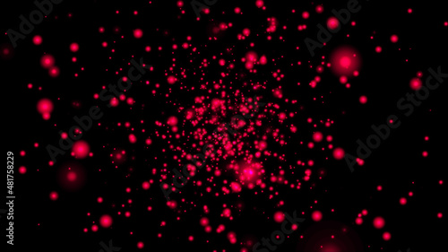 pink flying particles on a black background. dark abstract background with pink glowing particles