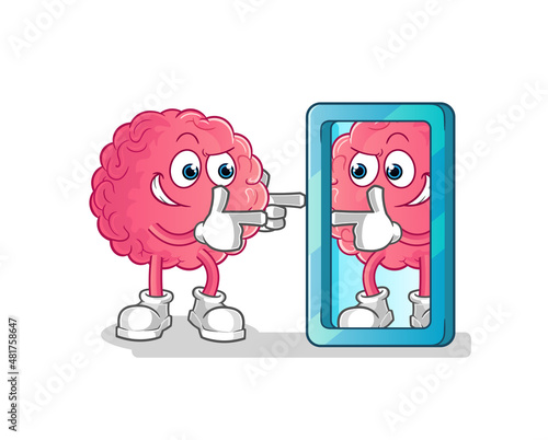 brain looking into mirror cartoon. cartoon mascot vector