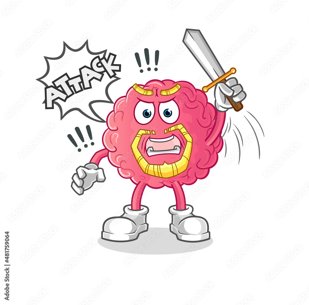 brain knights attack with sword. cartoon mascot vector brain knights attack with sword. cartoon mascot vector