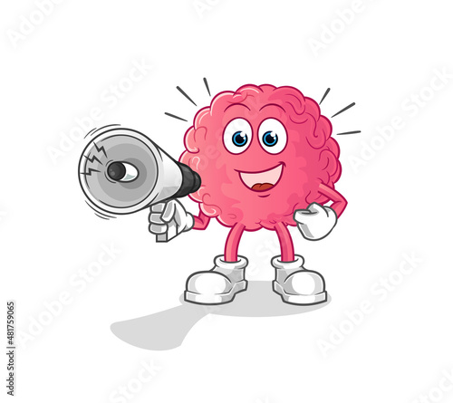 brain holding hand loudspeakers vector. cartoon character