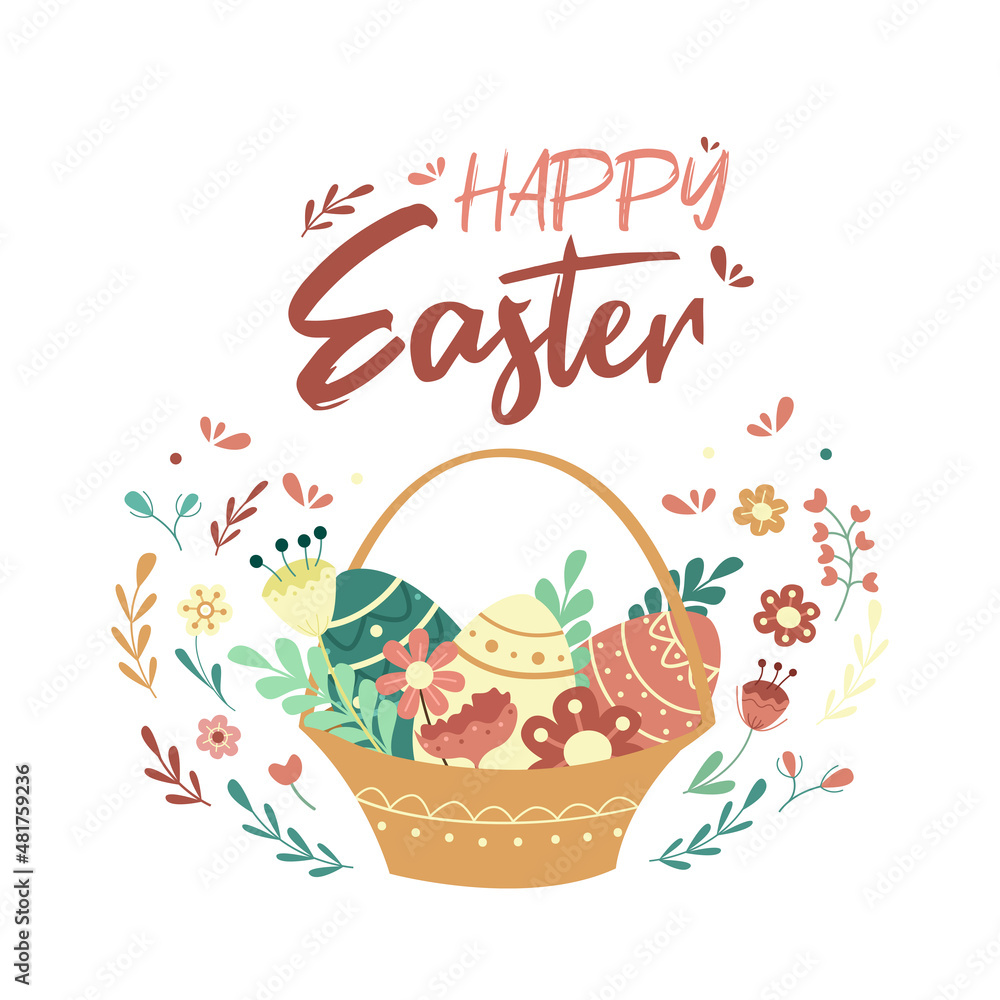 Happy Easter greeting card, bright cute print