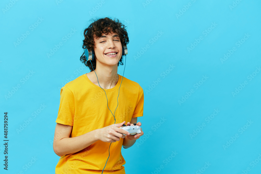 guy in headphones plays games gamepad isolated backgrounds