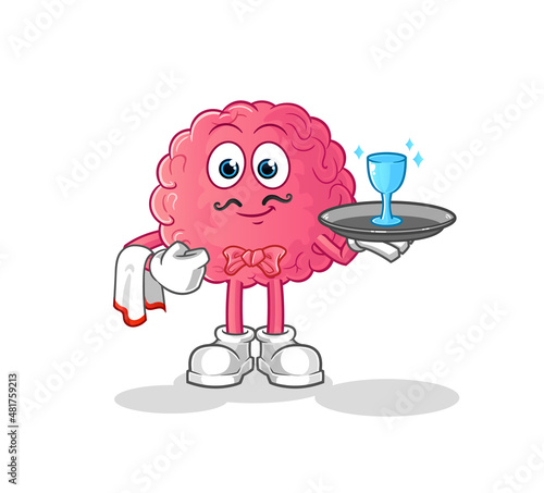 brain waiter cartoon. cartoon mascot vector