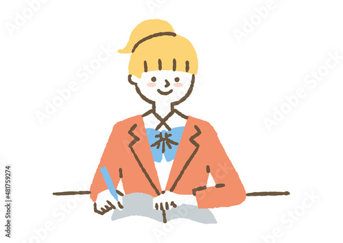 勉強している女子学生_色