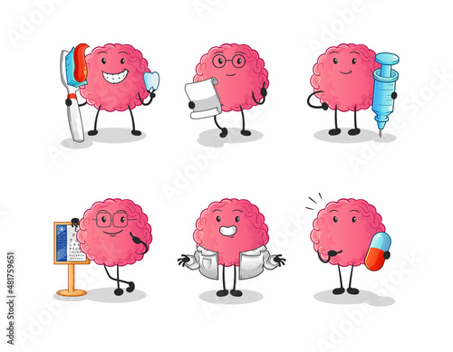 brain doctor group character. cartoon mascot vector