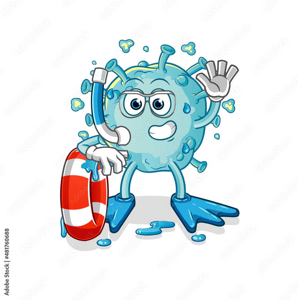 corona virus swimmer with buoy mascot. cartoon vector corona virus swimmer with buoy mascot. cartoon vector