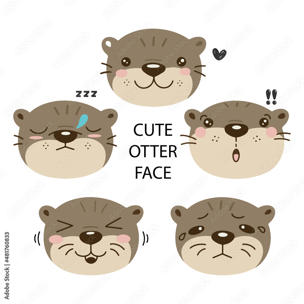 Obraz premium Cute cartoon otter in different emotions .