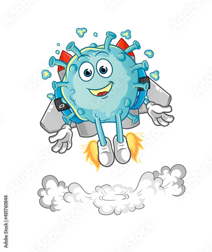 corona virus with jetpack mascot. cartoon vector
