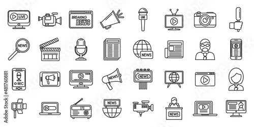 Reportage icons set outline vector. Interview news