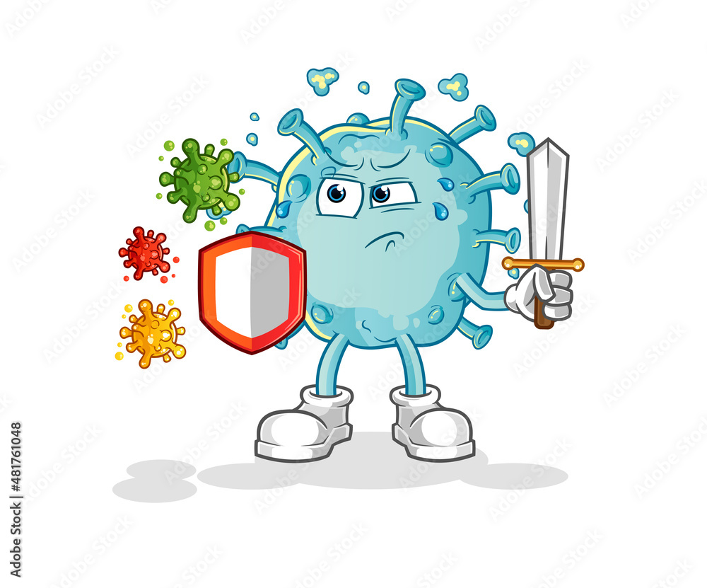 corona virus against viruses cartoon. cartoon mascot vector