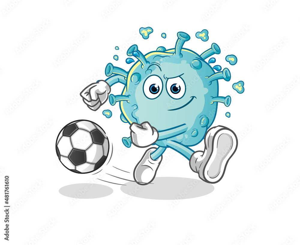 Obraz premium corona virus kicking the ball cartoon. cartoon mascot vector