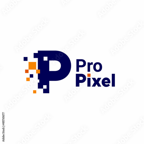 Minimalist Point Letter P Logo. P letter pixel mark digital 8 bit