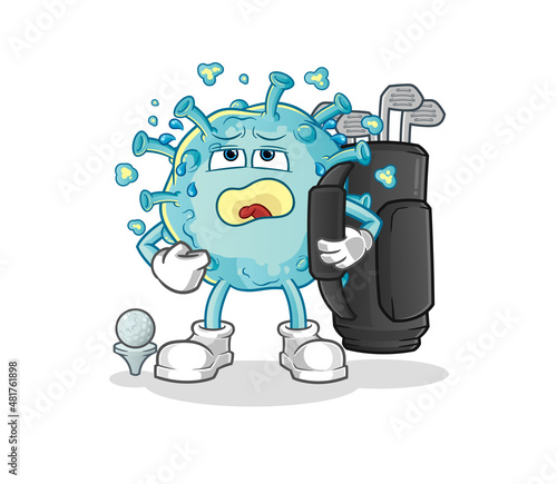 corona virus with golf equipment. cartoon mascot vector