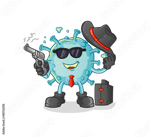 corona virus mafia with gun character. cartoon mascot vector