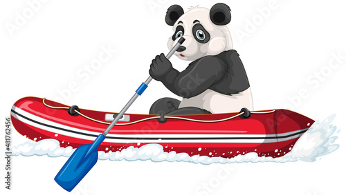 Panda on inflatable boat boat in cartoon style